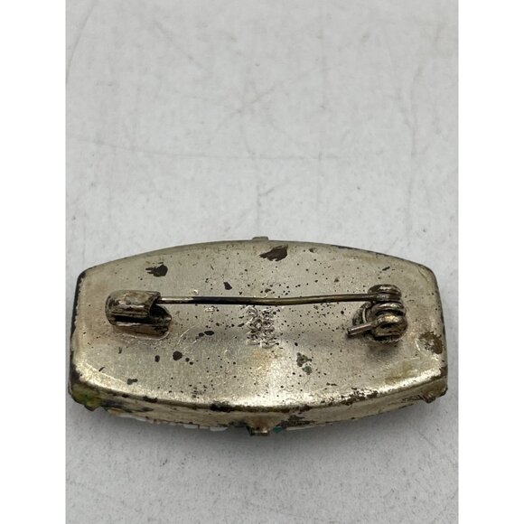 Antique Italian Glass Micro Mosaic Floral Brooch 1.25" - Picture 3 of 6